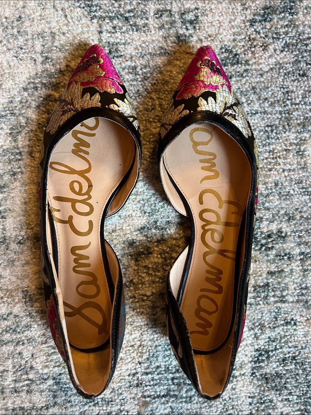 Sam Edelman Magenta & Gold Floral Pointed D'Orsay Flats - Picture 1 of 4
